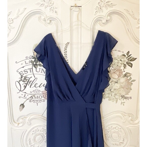 Lulus Ravishing Charm Dress Women's 3X Dark Blue High Low Ruffled Wrap Maxi NWOT - Picture 5 of 11